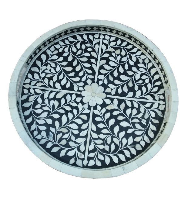 Round Bone Inlay Tray - Black Floral - Abacus and Hunt Melbourne | Unique Furniture