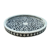 Round Bone Inlay Tray - Black Floral - Abacus and Hunt Melbourne | Unique Furniture