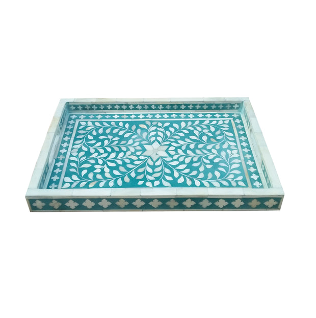 Bone Inlay Tray (Medium) - Teal Green Floral - Abacus and Hunt Melbourne | Unique Furniture