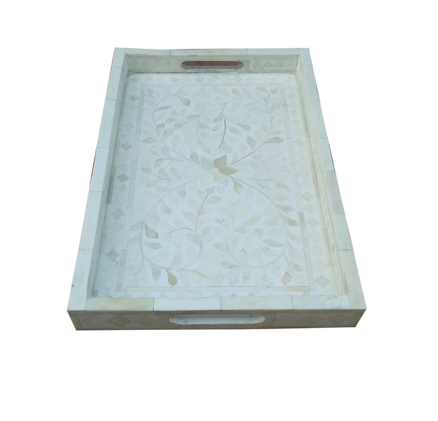 Bone Inlay Tray (Medium) - White Floral - Abacus and Hunt Melbourne | Unique Furniture