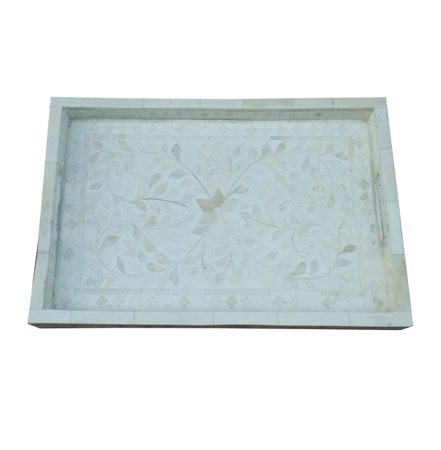 Bone Inlay Tray (Medium) - White Floral - Abacus and Hunt Melbourne | Unique Furniture