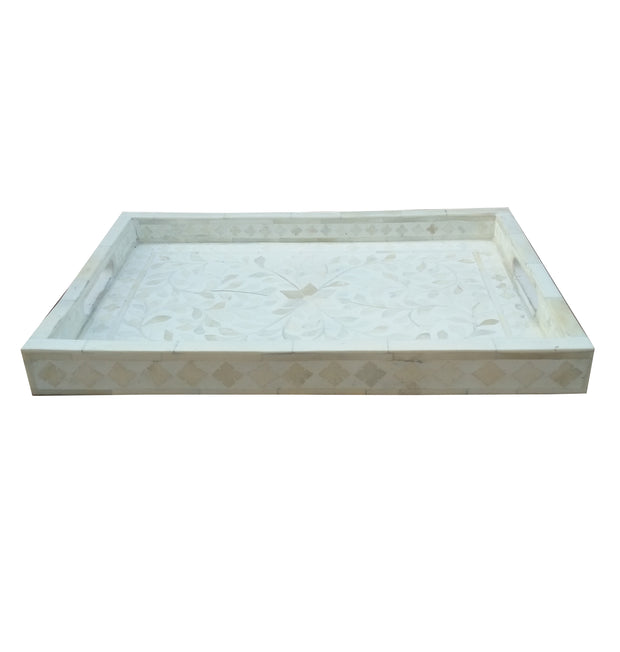 Bone Inlay Tray (Medium) - White Floral - Abacus and Hunt Melbourne | Unique Furniture