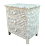 Bone Inlay Large 3 Drawer Bedside Table - Grey Geometric - Abacus and Hunt Melbourne | Unique Furniture