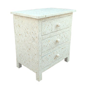 Bone Inlay Large 3 Drawer Bedside - White Geometric - Abacus and Hunt Melbourne | Unique Furniture