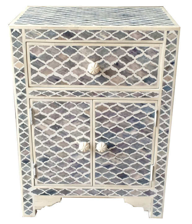 Bone Inlay Bedside Table - Marrakech Light Grey - Abacus and Hunt Melbourne | Unique Furniture