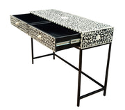 Bone Inlay 2 Drawer Side Table with Black Frame - Black Floral - Abacus and Hunt Melbourne | Unique Furniture