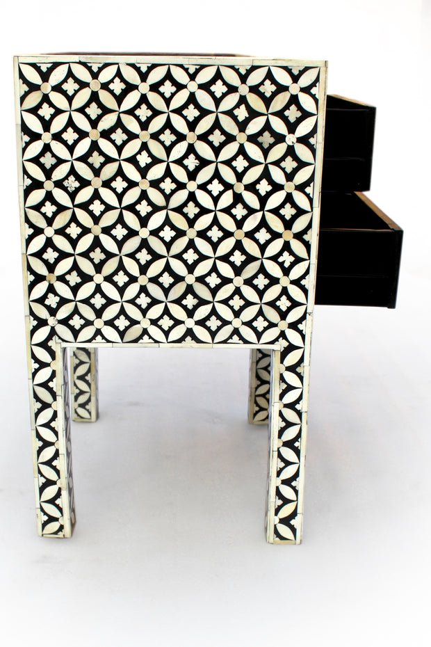 Bone Inlay Bedside Table with 2 Drawers -  Black Geometric - Abacus and Hunt Melbourne | Unique Furniture