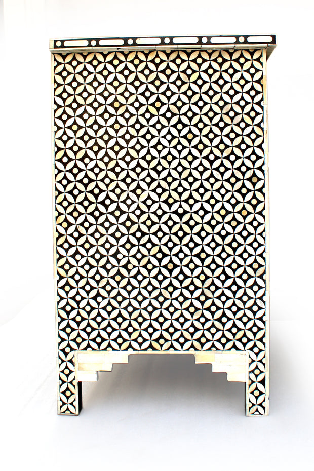 Bone Inlay 7 Drawer Chest of Drawers - Black Geometric - Abacus and Hunt Melbourne | Unique Furniture