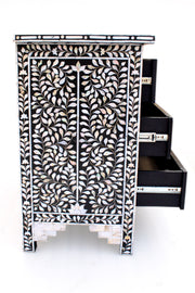 Mother of Pearl Inlay 4 Drawer Chest of Drawers - Black Floral - Abacus and Hunt Melbourne | Unique Furniture