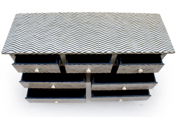 Bone Inlay 7 Drawer Chest of Drawers - Black thin Zig Zag - Abacus and Hunt Melbourne | Unique Furniture