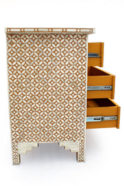 Bone Inlay 7 Drawer Chest fo Drawers - Mustard Yellow Geometric - Abacus and Hunt Melbourne | Unique Furniture
