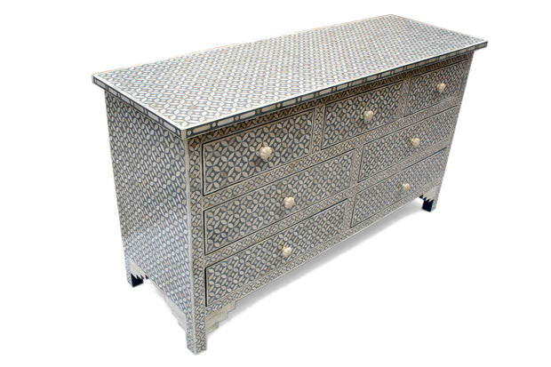 Bone Inlay 7 Drawer Chest fo Drawers - Grey Geometric - Abacus and Hunt Melbourne | Unique Furniture