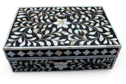 Mother of Pearl Inlay Box - Black Floral - Abacus and Hunt Melbourne | Unique Furniture