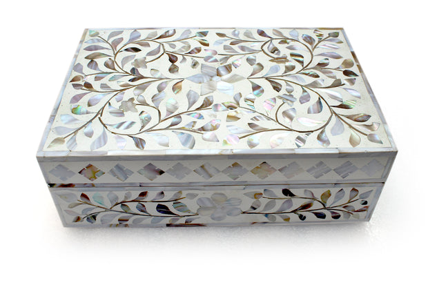Mother of Pearl Inlay Box - White Floral - Abacus and Hunt Melbourne | Unique Furniture