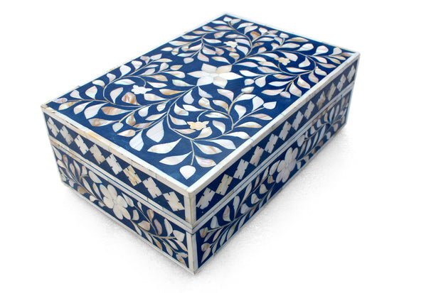 Mother of Pearl Inlay Box - Indigo Blue Floral - Abacus and Hunt Melbourne | Unique Furniture