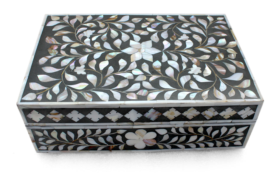 Mother of Pearl Inlay Box - Grey Floral – Abacus and Hunt