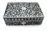 Mother of Pearl Inlay Box - Grey Floral - Abacus and Hunt Melbourne | Unique Furniture