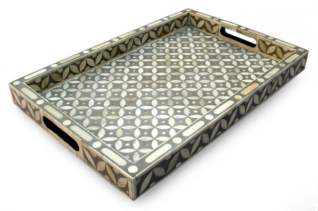Bone Inlay Tray (Medium) - Grey Geometric - Abacus and Hunt Melbourne | Unique Furniture