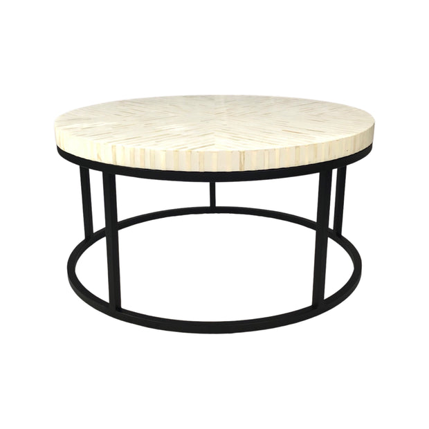 Bone Inlay Coffee Table with Black Frame - White Stripe