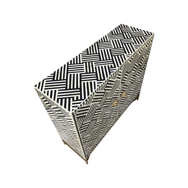 Bone Inlay Bar / Drinks Cabinet - Black Stripe