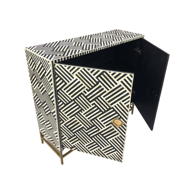 Bone Inlay Bar / Drinks Cabinet - Black Stripe
