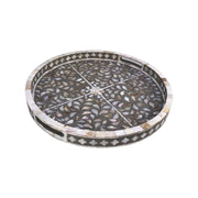 Round Mother of Pearl Inlay Tray - Light Grey Floral