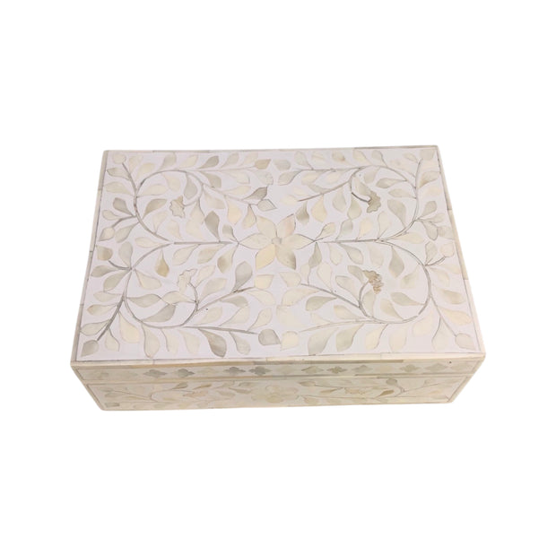 Bone Inlay Box Medium - White Floral