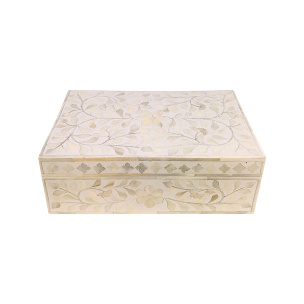 Bone Inlay Box Medium - White Floral