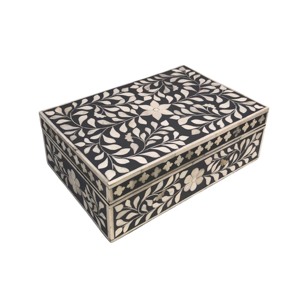 Bone Inlay Box Medium - Dark Grey Floral