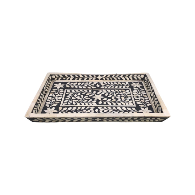 Bone Inlay Tray (Medium) - Dark Grey Floral