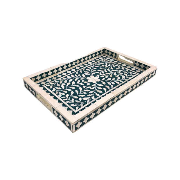 Bone Inlay Tray (Medium) - Deep Green Floral