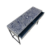 Bone Inlay 2 Drawer Hall or Side Table with Black Frame - Indigo Blue Floral