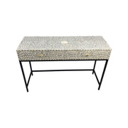 Bone Inlay 2 Drawer Hall or Side Table with Black Frame - Grey Floral