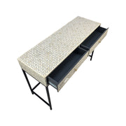 Bone Inlay 2 Drawer Hall or Side Table with Black Frame  - Light Grey Geometric