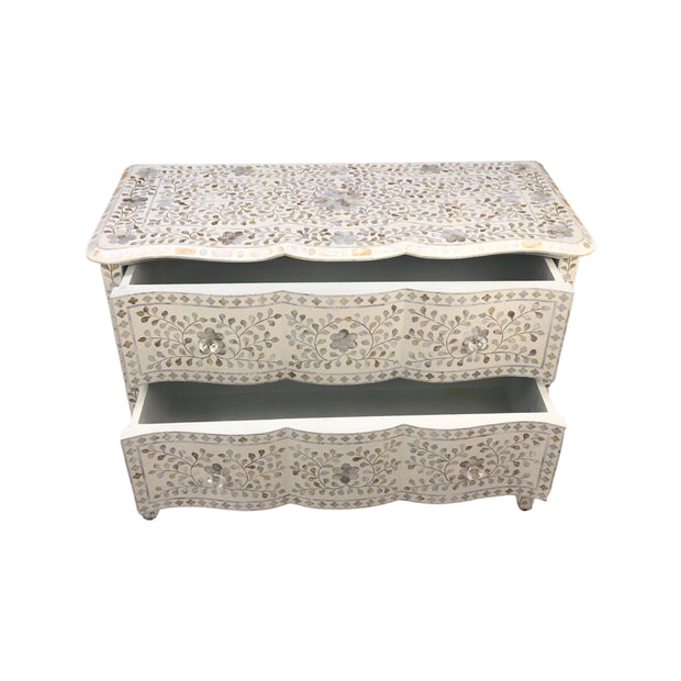 Mother of Pearl Inlay 2 Drawer Chest of Drawers - White Floral