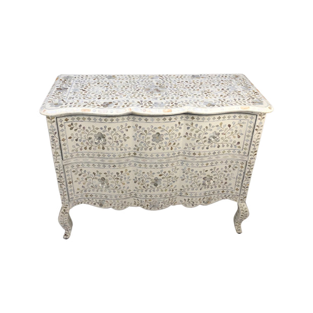 Mother of Pearl Inlay 2 Drawer Chest of Drawers - White Floral