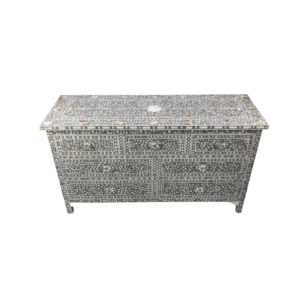Mother of Pearl Inlay 7 Drawer Chest of Drawers - Dark Grey Floral