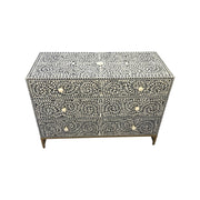 Bone Inlay 3 Drawer Chest of Drawers - Dark Grey Floral