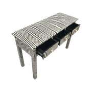 Bone Inlay 3 Drawer Hall Table or Side Table - Black Zig Zag