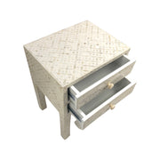 Bone Inlay Bedside Table 2 Drawers -  White Geometric