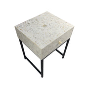 Bone Inlay 1 Drawer Bedside Table with Black Frame - White Floral