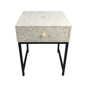 Bone Inlay 1 Drawer Bedside Table with Black Frame - White Floral
