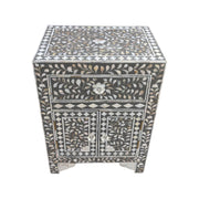 Mother of Pearl Inlay Bedside Table - Grey Floral