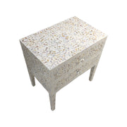 Mother of Pearl Inlay 2 Draw Bedside Table (LARGE) - White