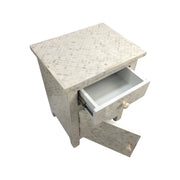 Bone Inlay Bedside Table - White Geometric