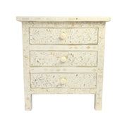 Bone Inlay Large Bedside Table 3 Draw - White Floral