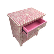 Bone Inlay Large Bedside Table - Pink Floral