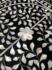 1 Drawer Bedside Table - Pearl Inlay - Black Floral - Black Frame