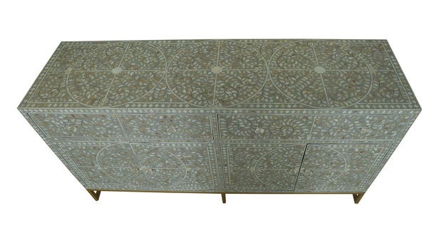Mother of Pearl Inlay Buffet / Chest of Drawers - Grey Floral Scroll
