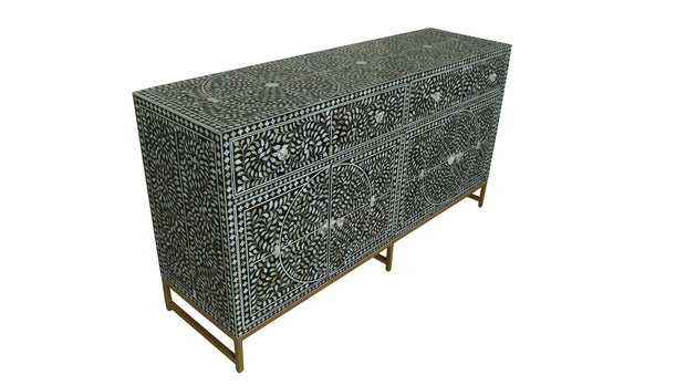 Mother of Pearl Inlay Buffet / Chest of Drawers -Black Floral Scroll